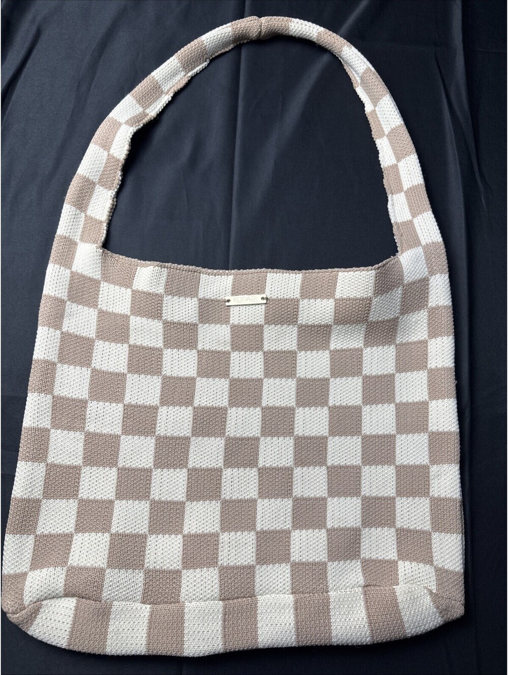Coach Beige and White Checkered Knit Shoulder Bag